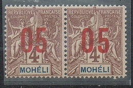 MOHELI N°17 ET 17A N* Variété Surcharge Espacée (1,75mm) Tenant à Normal - Unused Stamps