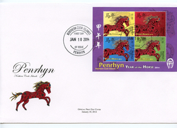 Penrhryn 2014, Year Of The Horse, 4val In BF In FDC - Penrhyn
