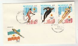 1984 NICARAGUA FDC Stamps OLYMPICS Skiing BIATHLON SKI JUMPING Ice SPEED SKATING Cover Olympic Games Gun Sport - Winter 1984: Sarajevo