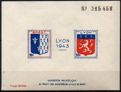 Lyon 1943 - Exposition Philatélique Au Profit Des Sinistrés De Brest - Briefmarkenmessen
