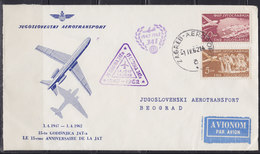 Yugoslavia 1962 (JAT) 15 Years Since Founding, Jubilee Purple Petit Cachet, Airmail Cover From Zagreb To Beograd - Luftpost