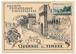Carte Locale - Journée Du Timbre 1952 - Berline Postale - AVIGNON (Vaucluse) - Signature Du Dessinateur Marcel Fabre - Brieven En Documenten