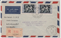 Nouméa Auckland 1957 - Inaugural Flight 1er Vol Erstflug  - Calédonie New Zeland NZ - Recommandé Registered - Cartas & Documentos