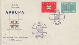 Enveloppe  FDC   1er  Jour   TURQUIE   Paire  EUROPA    1963 - 1963