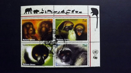 UNO-Genf 561/4 Oo/ESST EVB 'A', Gefährdete Arten: Dschelada, Brazzameerkatze, Schwarzweißer Vari, Silbergibbon - Used Stamps