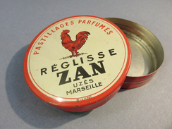 BOITE REGLISSE ZAN UZES MARSEILLE + Bonbon Pastille Coq - Scatole/Bauli