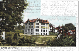 GRUSS AUS HEIDEN → Neues Schulhaus, Colorierter Lichtdruck Anno 1902 - Heiden