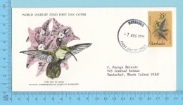 The Green -Throated Carib Bird -1979-WWF, FDC, PPJ  - Barbados ( #504 ) -Panda Logo On  Envelope - Kolibries