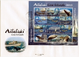Aitutaki 2013, Whales And Dolphins, Ships, 12val In BF In FDC - Aitutaki