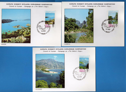 TURKYA °- 1983 - Council Of EUROPE - Campaign On " The Water's Edge ". Set 3 Postcard - Postal Stationery