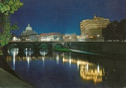 Roma (Lazio) Basilica Di San Pietro E Castel Sant'Angelo Visti Dal Lungotevere, Notturno - Fiume Tevere