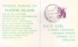 SOUTH AFRICA 1958 FIRST DAY COVER - MARION ISLAND - INTERNATIONAL GEOPHYSICAL YEAR - Unclassified