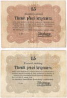 1849. 15kr 'Kossuth Bankó' 2db Klf Színben, Szürke Variáns Publikálatlan! T:III... - Non Classés