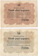 1849. 15kr 'Kossuth Bankó' 2db Klf Színben, Szürke Variáns Publikálatlan! T:III... - Sin Clasificación