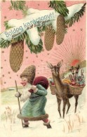 T2/T3 Boldog Karácsonyt! / Christmas Greeting Card, Dwarf, Trademark No. 221. Emb. Litho (fl) - Non Classés