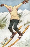 T3/T4 Skiing, Humorous Postcard, B.K.W.I. 412-2. S: Carl Josef (r) - Non Classés
