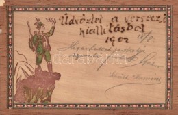 T2/T3 '1902 Üdvözlet A Verseczi Kiállításból' Hiker, Wooden Card - Non Classés