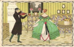 T2/T3 Lady Dancing To The Violinist's Music, Couple, Art Postcard, B. K. W. I. 670-5 S: Mitzi Marbach (EK) - Non Classés