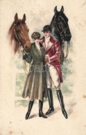 T2 'Amag' Italian Art Postcard, Couple With Horses - Non Classés