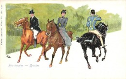 * T2 Sétalovaglás / Horse Riding, Romantic Art Postcard, Walter Haertel No. 291. Litho, Artist Signed - Non Classés