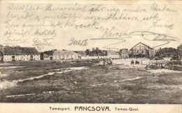 T2 Pancsova, Pancevo; Temespart, Pancsovai Népbank Lisztraktára / Temes Quai / River Quay, Flour... - Non Classés