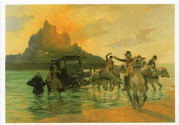 Tableau De Georges BUSSON - "Voiture Surprise Par La Marée Dans La Baie Du Mont Saint Michel" - Le Mont Saint Michel