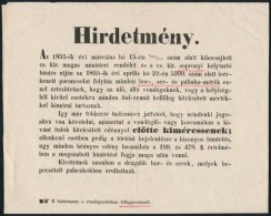 1855 Hirdetmény Kocsmák Részére A Hitelesített MérÅ‘edénnyel... - Sin Clasificación