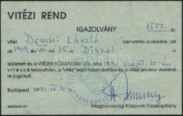 1994 A Vitézi Rend Tagsági Igazolványa - Non Classés