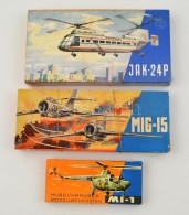 3 Db Retro RepülÅ‘gép és Helikopter Makett (modell): Mi-1, Mig-15, Jak-24P. Az Egyik Bontatlan... - Autres & Non Classés