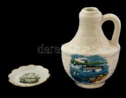 Balaton Képes Porcelán Kulacs és Kis Tányér. Aquincum Porcelán 11 Cm - Autres & Non Classés