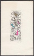 Silvi Väljal (1928-2014): Ex Libris PF. Színezett Rézkarc, Papír, Jelzett, 10×4 Cm - Autres & Non Classés