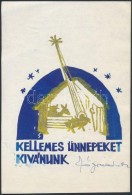 Sólyom Sándor (1943-): Ex Libris, Karácsony. Linó, Papír, Jelzett, 11×9 Cm - Autres & Non Classés