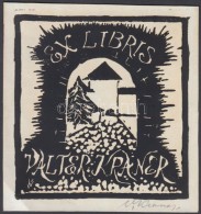 Valter Kraner (1907-1997): Ex Libris. / Bookplate. Lino-cut, Signed 11x10 Cm. - Otros & Sin Clasificación