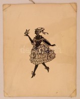 Jelzés Nélkül: Sziluett Hölgy Pillangóval. Kollázs, Papír, 18×10... - Autres & Non Classés