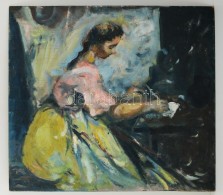 Duray Jelzéssel: Levelet író Lány. Olaj, Farost, 78×90 Cm - Autres & Non Classés