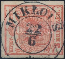 O 1850 3kr MP III. Teljes / Szép Szélekkel, élénk Szín, Lemezhibával /... - Autres & Non Classés