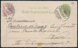 1896 2kr Díjkiegészítéssel Zárt Díjjegyes LevelezÅ‘lap 'BUDAPEST / KELETI... - Autres & Non Classés