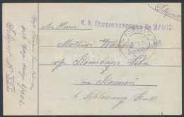 1918 Tábori Posta LevelezÅ‘lap / Field Postcard 'K.k. Etappen Kompagnie Nr. 2/402' + 'FP 555' - Autres & Non Classés