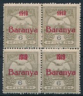 ** Baranya I. 1919 Turul 6f Négyestömb, KettÅ‘ érték Antikva Számokkal, Bodor... - Otros & Sin Clasificación