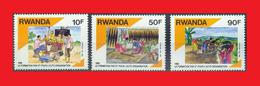 Rwanda 1991, Yv. 1384-6-1387 Rural Education Forgeage Forging Irrigation Artisanat Crafts MNH ** - Neufs