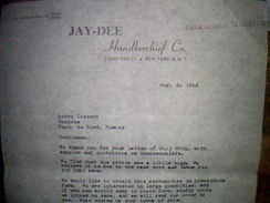 Facture Origine Usa Jay Dee Handkerchief Co Annee 1946 Lettre A Entete - Verenigde Staten