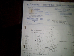 Facture Equipement Electrique Pour Automobile Robert Luret A Clermont Ferrand Annee 1931 - United States