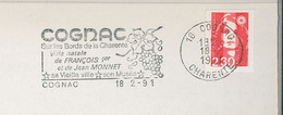 Cognac Bord Charente Jean Monnet Museum Wein Weinblatt Traube 1991 - Lettres & Documents