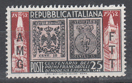 Trieste Zona A -  1952 - 25 Lire "Modena E Parma" ** MNH - Filigrana Lettere 7/10 - Varietà E Curiosità