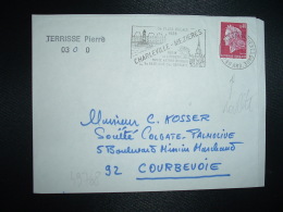 DEVANT LETTRE TP MARIANNE DE CHEFFER 0,40 ROULETTE OBL.MEC.19-2-1970 CHARLEVILLE-MEZIERES GARE (08) - 1967-1970 Marianne Of Cheffer