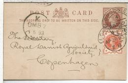 REINO UNIDO ENTERO POSTAL 1893 LONDON A DINAMARCA - Covers & Documents