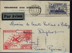 Aviation Avion Chambre Des Députés Paris Pau Bordeaux Vallin Charles Liaison De Nuit YT 425 - 1960-.... Storia Postale