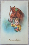 CPA Litho Illustrateur DEGAMI CASTELLI ? ENFANT GARCON BEBE  ET TETE CHEVAL ECRITE 1939 - Castelli