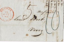 20798. Carta Entera ZOFINGEN (Aarau) Argovia  Suisse 1847 A Vevey - 1843-1852 Poste Federali E Cantonali