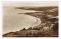 RB 1136 - Real Photo Postcard - The Two Bays From Pen Rhiw - Newquay Cardiganshire Wales - Cardiganshire